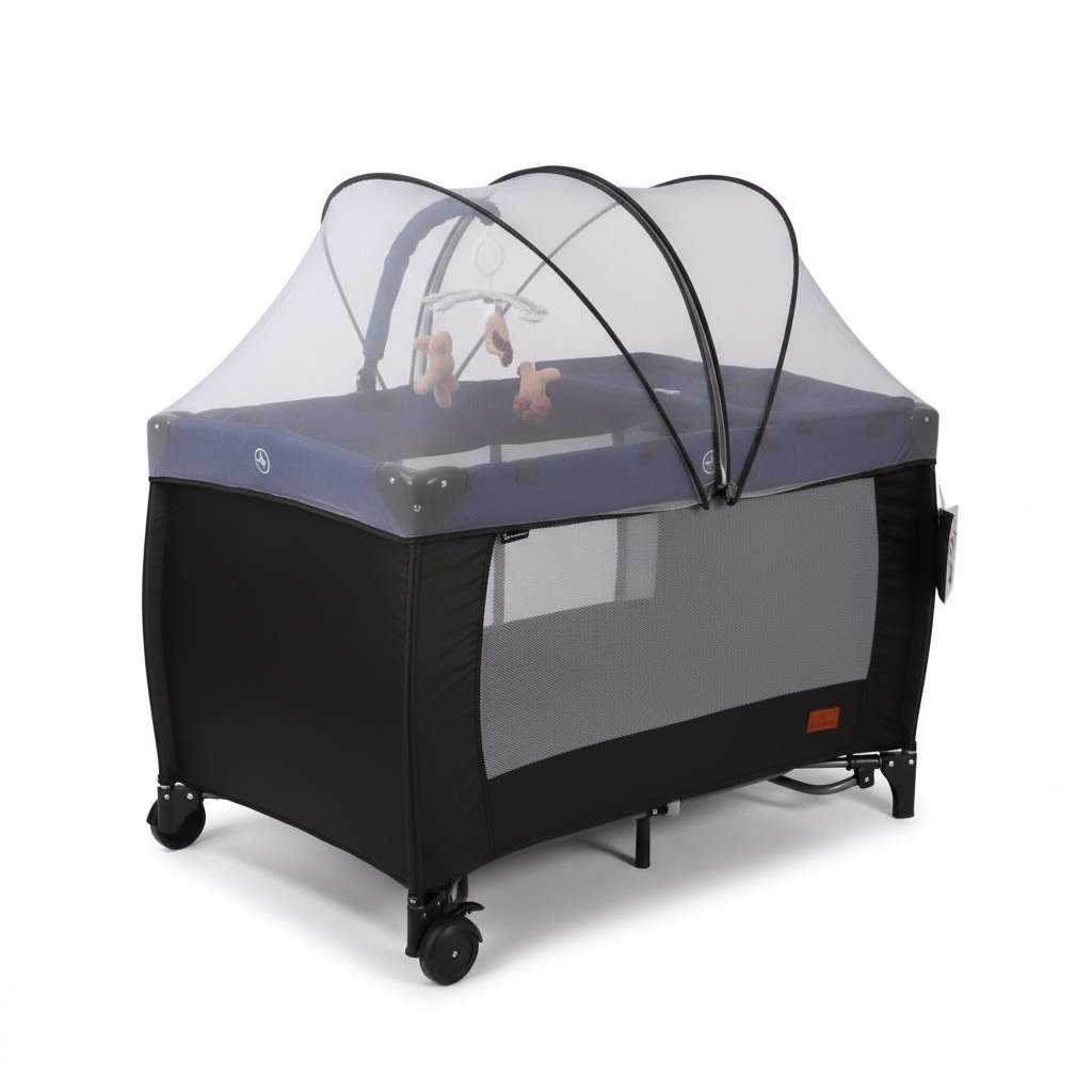 Cuna Corral Campin Luxury En Lino Con Cambiador y Mecedoras Bebesitos