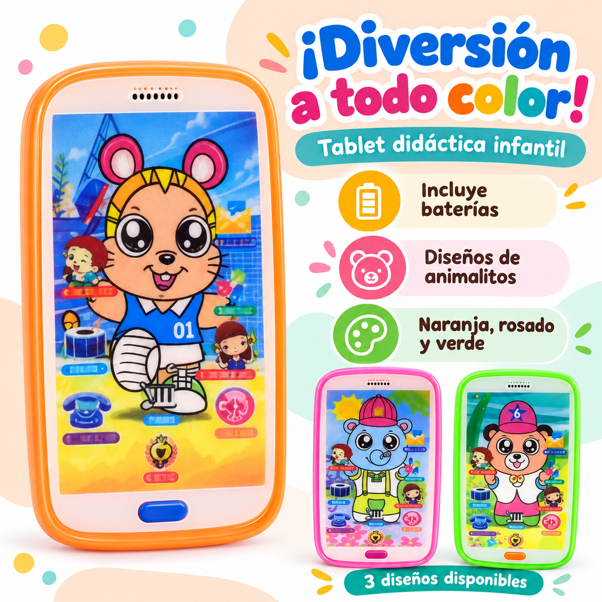 🌈 Tablet didáctica infantil: ¡un mundo de color para jugar! 🐾
