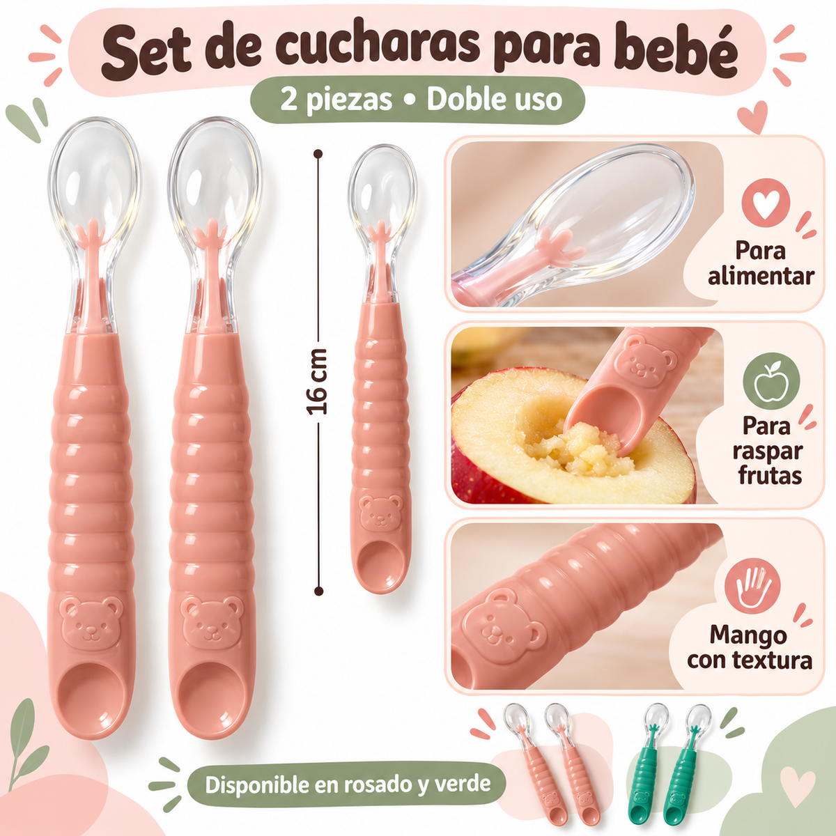 Set de 2 cucharas de doble uso para bebé