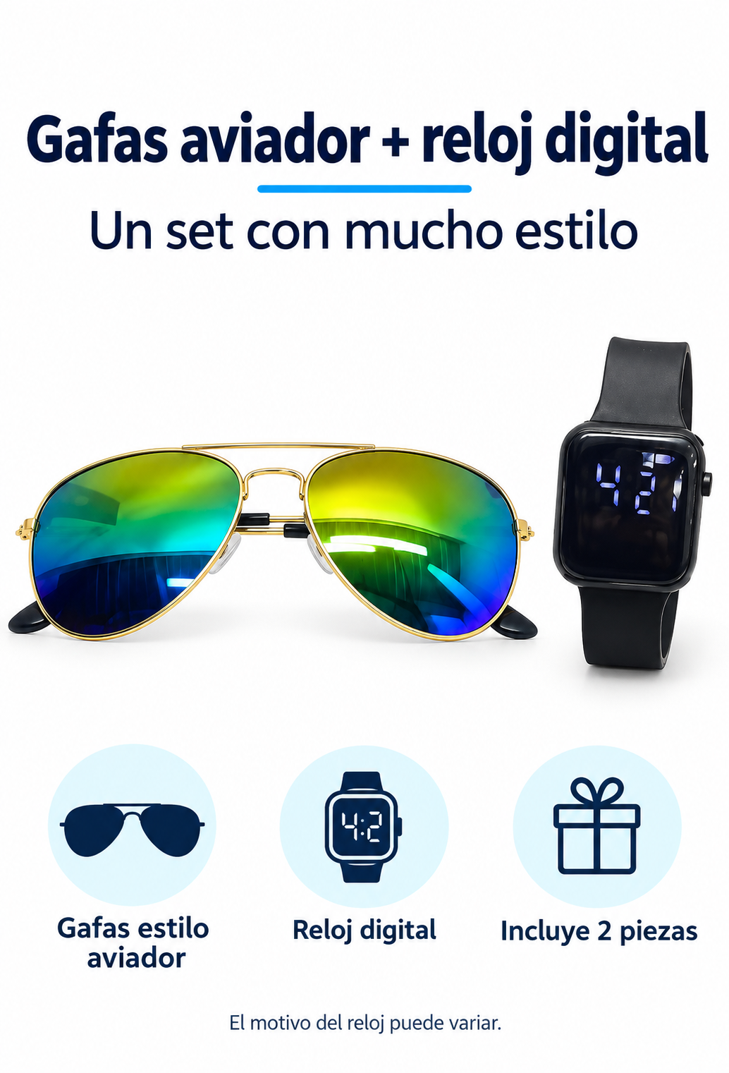 😎 Set infantil de gafas aviador + reloj digital
