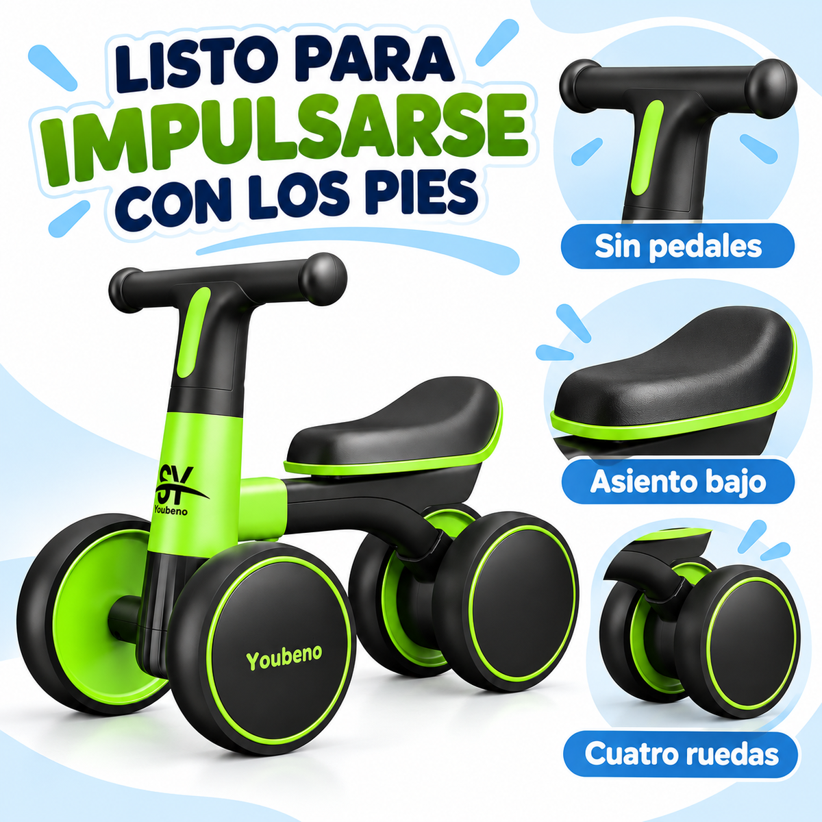 Bici Correpasillos Infantil De 4 Ruedas Sin Pedales K302-2 Youbeno