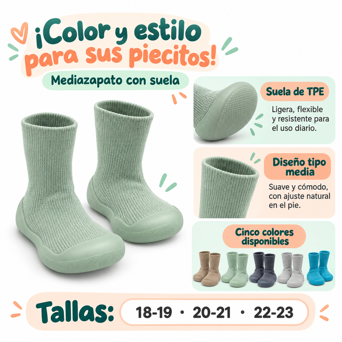 🌈 · Mediazapatos con suela: ¡color para sus piecitos!