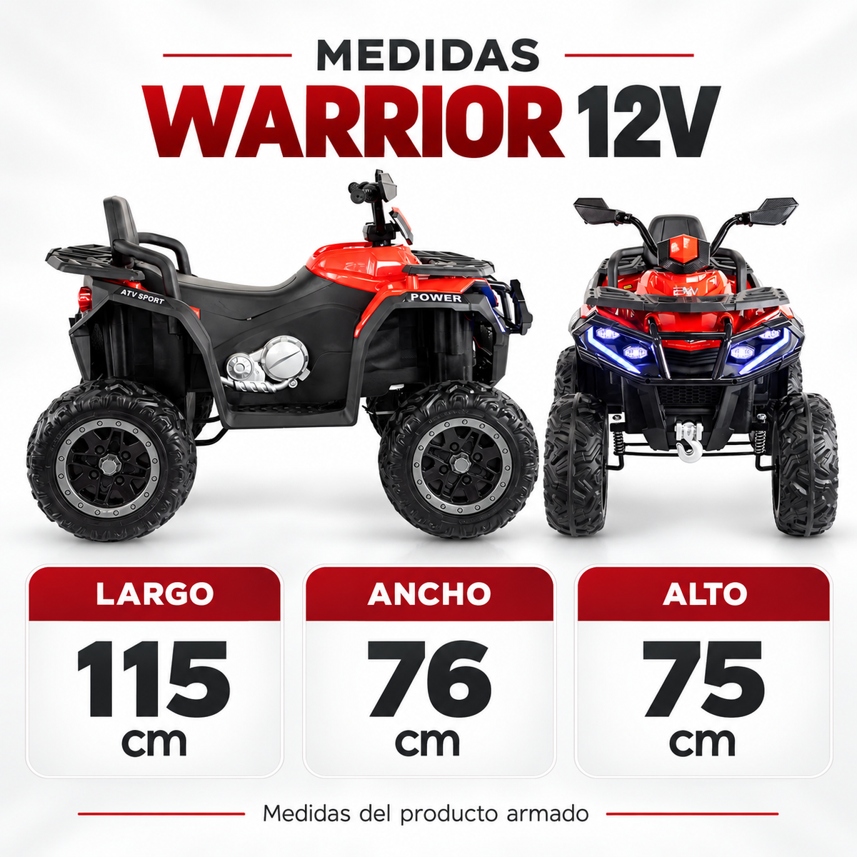 Cuatrimoto eléctrica Prinsel Warrior 12V roja con ruedas EVA