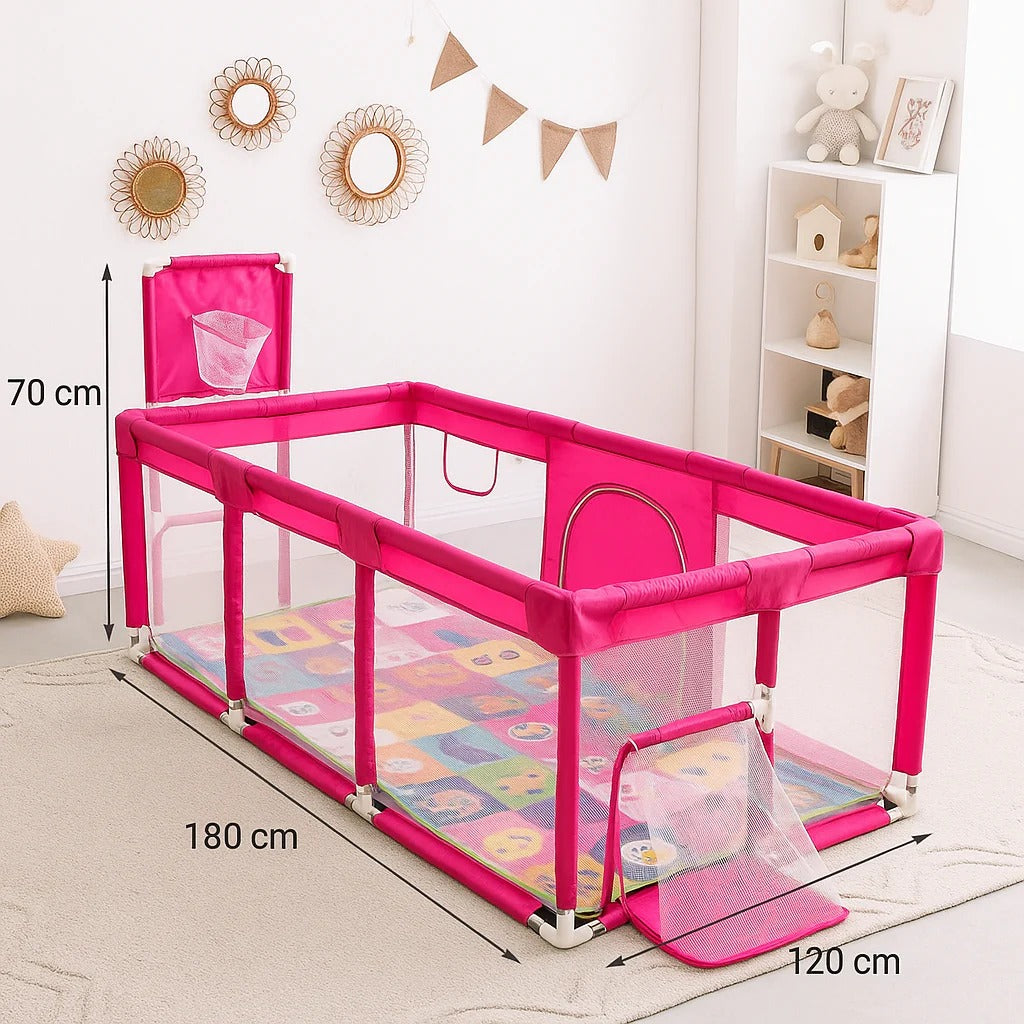 Corral de Juegos Multifuncional 180 x 120 Cancha + Pelotas Con Tapete Plegable 1 Cm