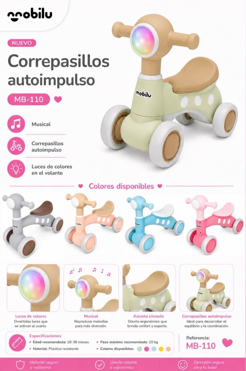 Bicicleta Correpasillos Autoimpulso con Luces y Música MB-110