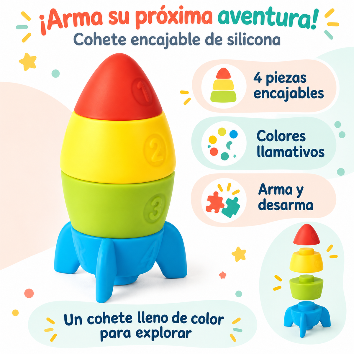 🚀 Cohete de silicona: ¡arma una aventura llena de color! 🌈