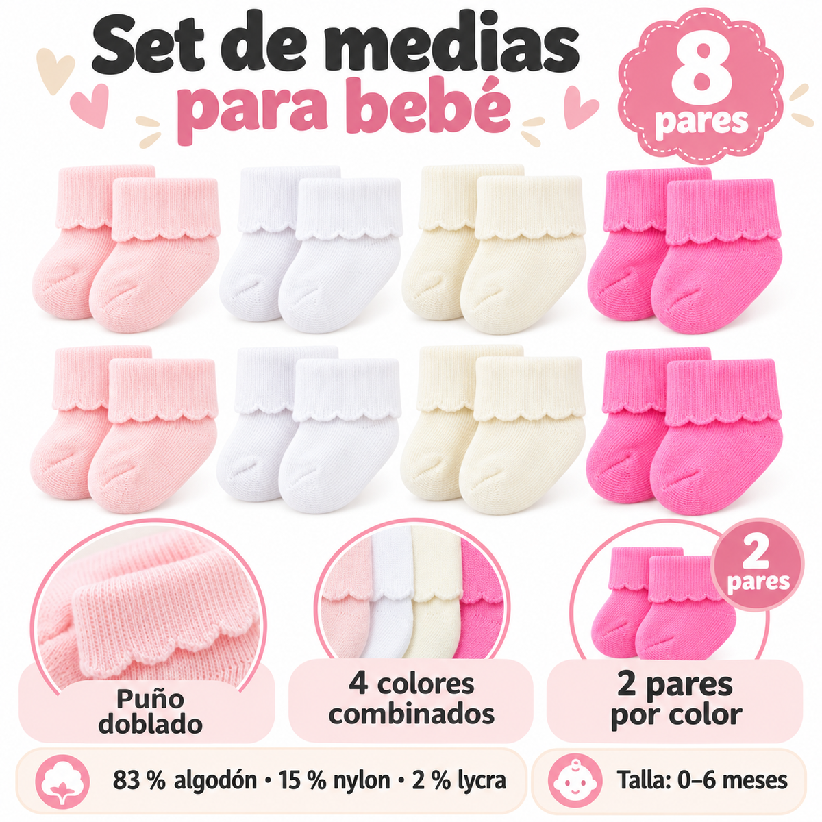 Set de 8 Pares de Medias para Bebé 💕