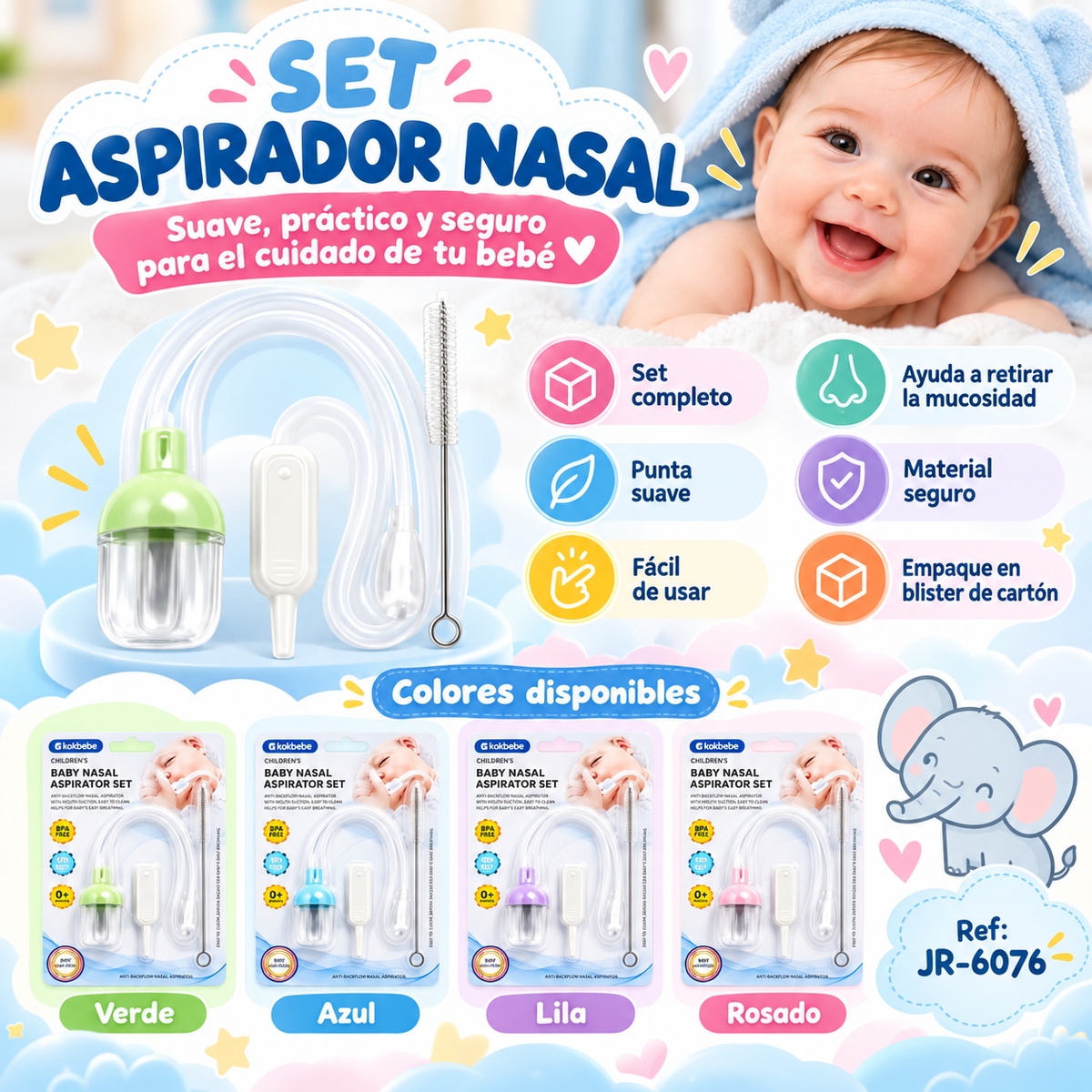 👶💙 Set Aspirador Nasal para Bebé x3 Piezas