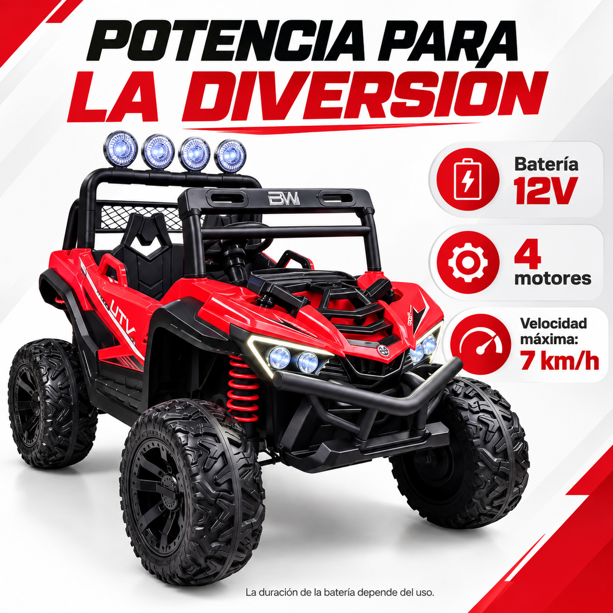 Carro eléctrico infantil Prinsel Distroyer 12V rojo con 4 motores y control Remoto De Dos Puestos