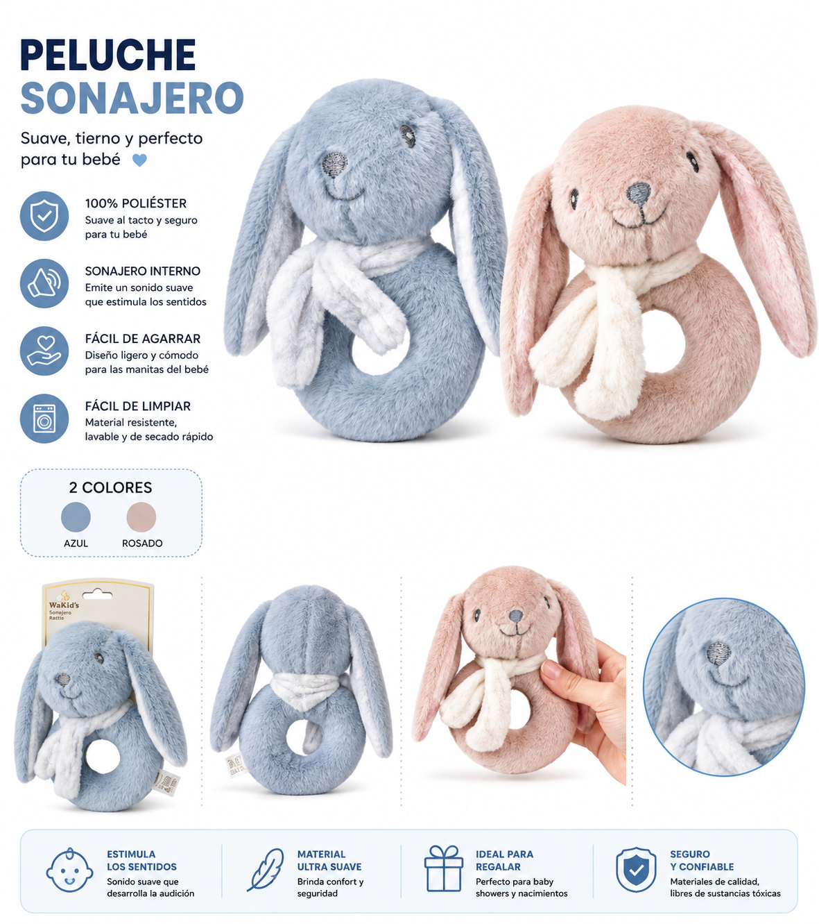 Peluche Sonajero Conejito para Bebé | Suave y Tierno