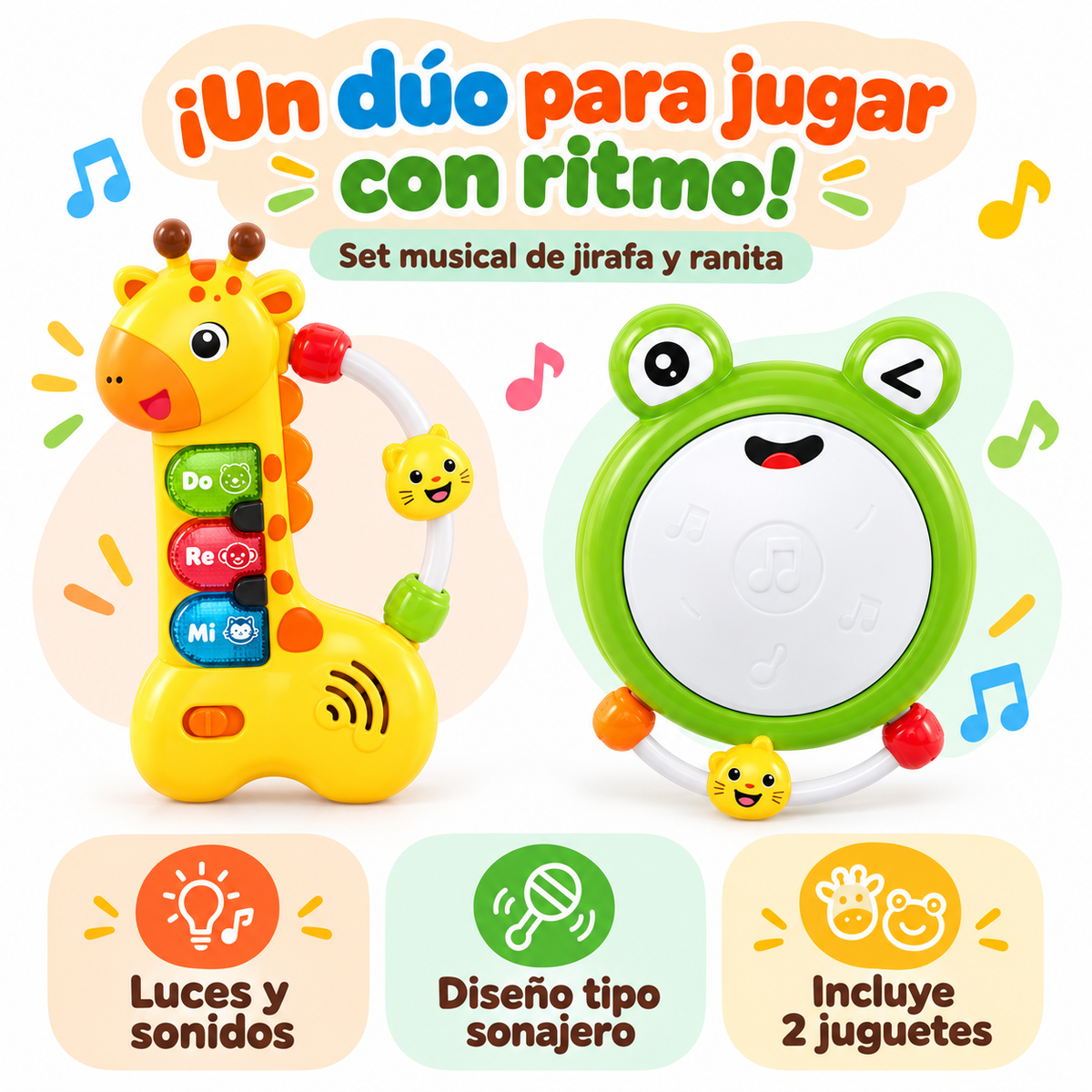 🦒🐸 Set musical de jirafa y ranita: ¡un dúo lleno de ritmo! 🎶