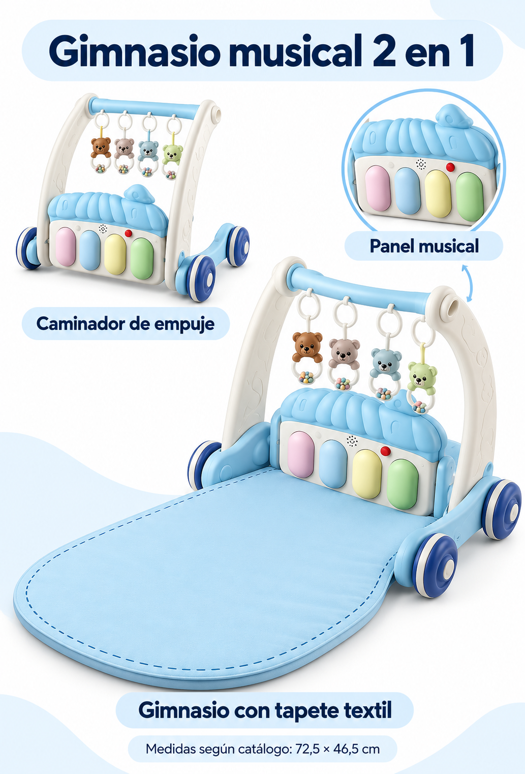 🎹 Gimnasio musical y caminador 2 en 1 — Azul