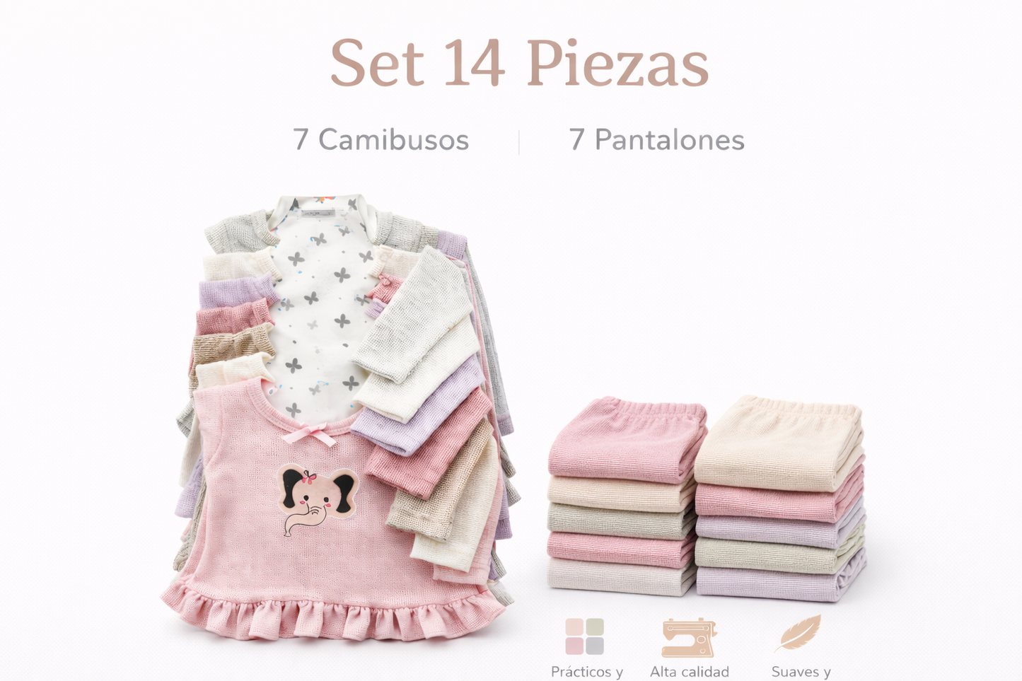 Semanario Para Bebe 14 Piezas - 7 Camibusos + 7 Pantalones Niña