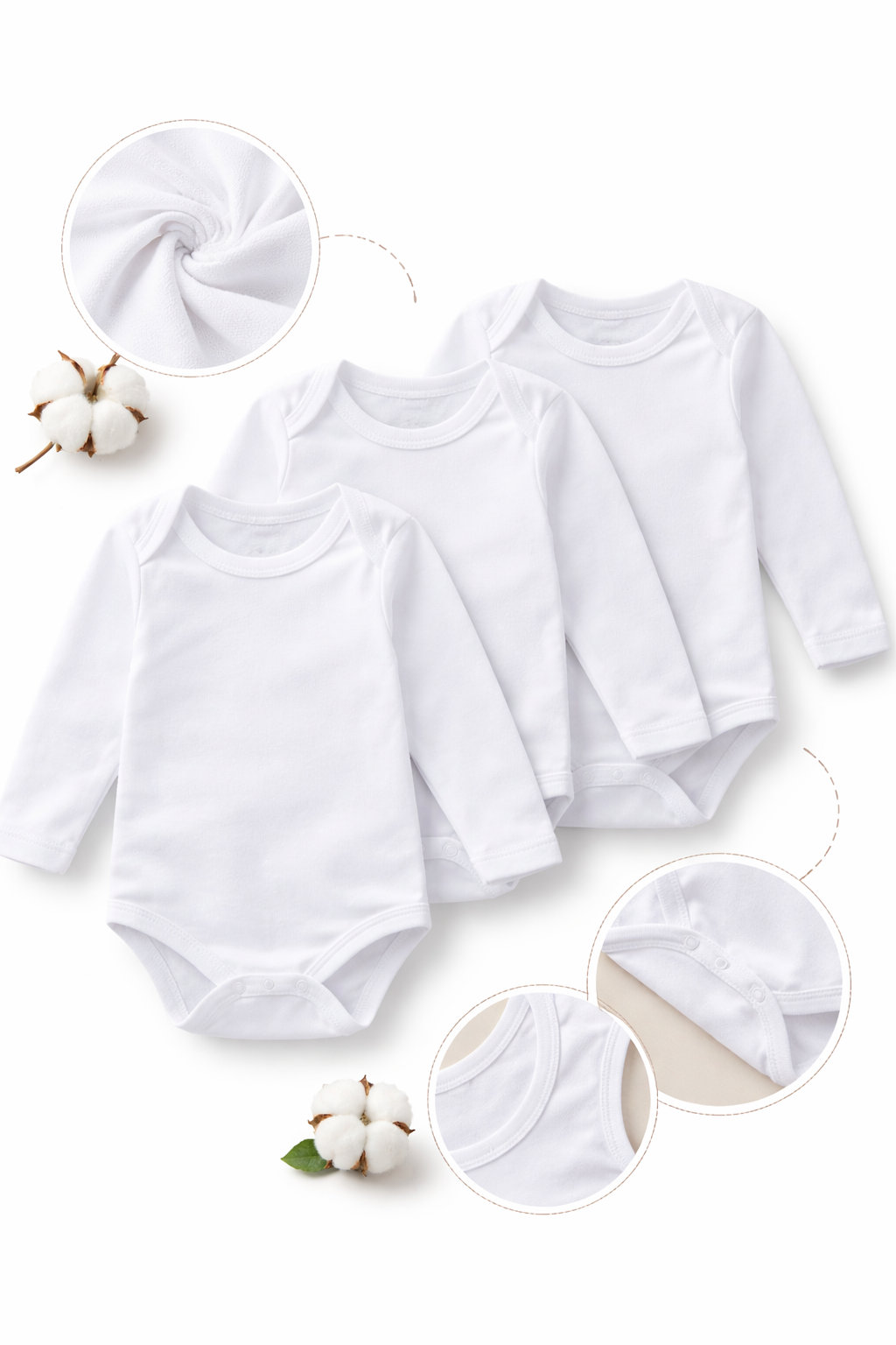 Body Manga Larga x 3 Unidades Blanco