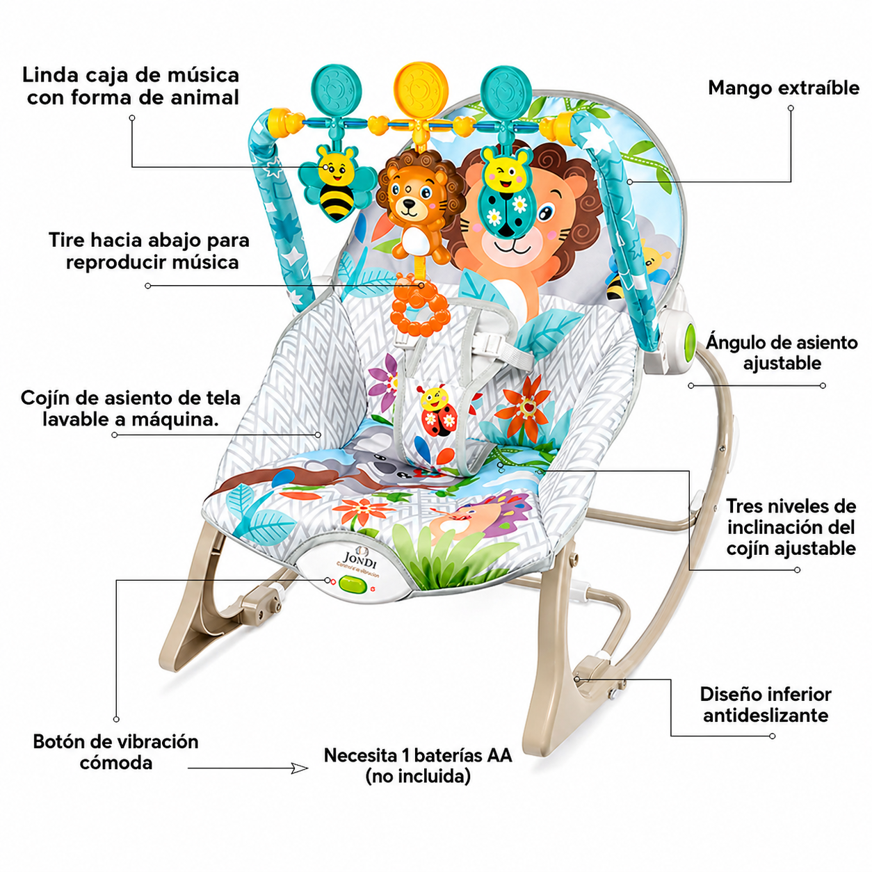 Silla Mecedora Rocker Para Bebé con Toldillo y Juguetes Interactivos