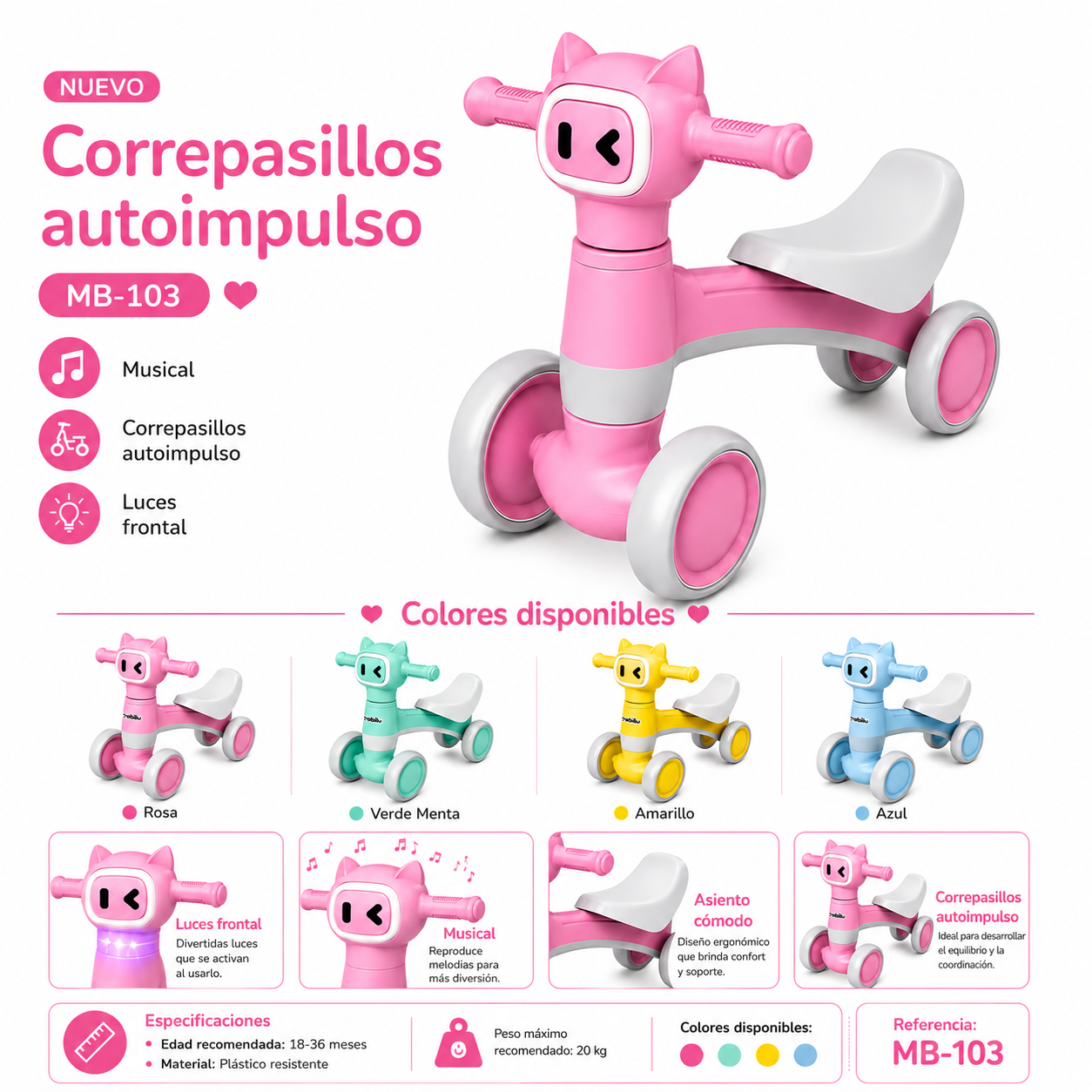 Bicicleta De Equilibrio Corre Pasillos Para Bebés Musical