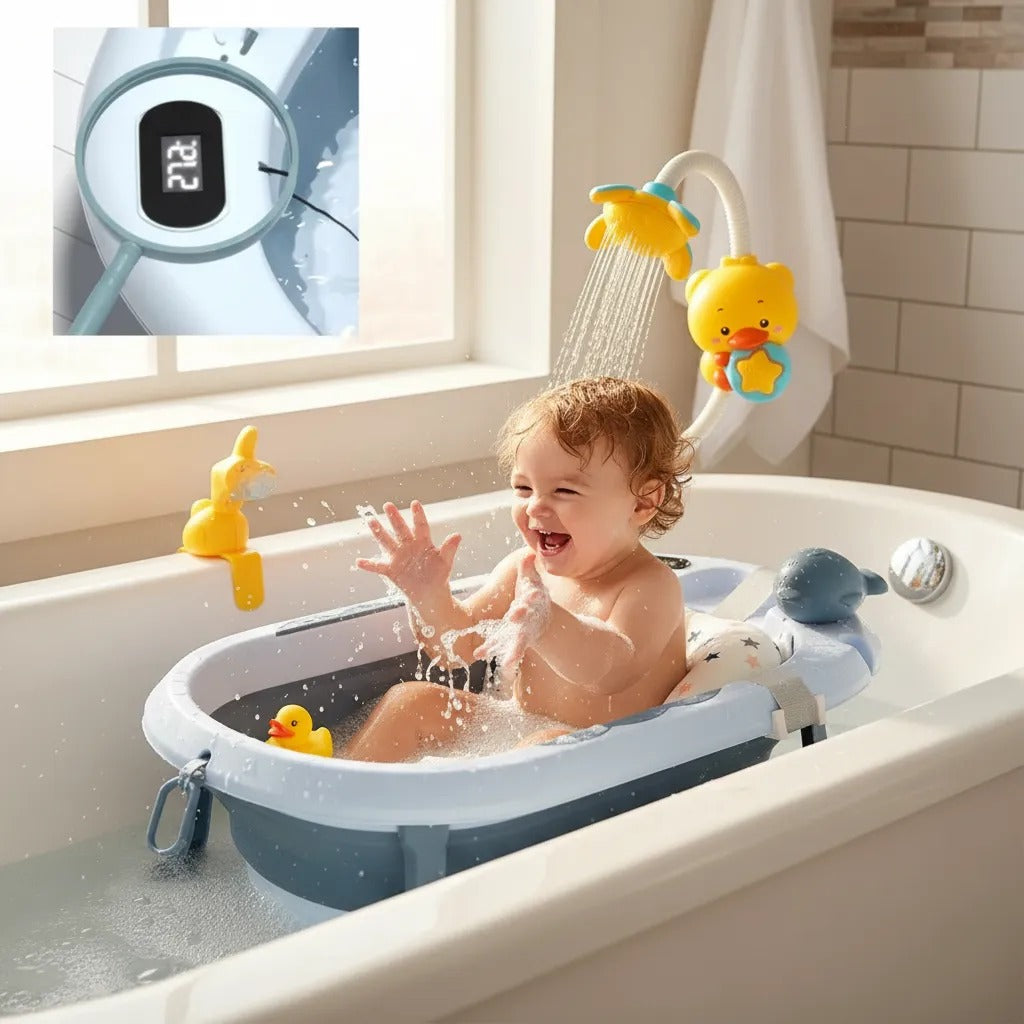 Bañera Plegable Ballena Con Termómetro + Ducha Eléctrica 470