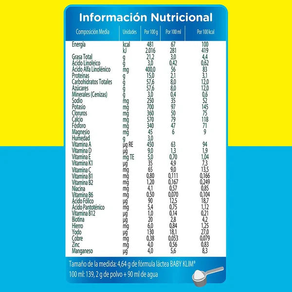 Fórmula Leche Baby Klim Etapa 1 x 800 Gramos