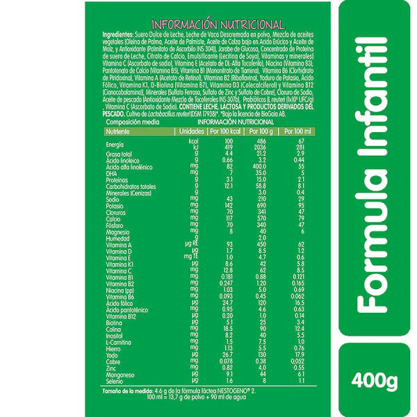 Fórmula Leche Nestogeno 2 x 400 Gramos