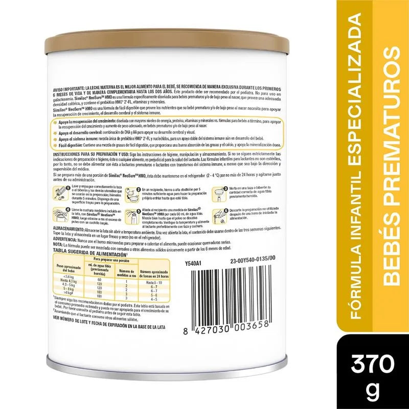 Fórmula Infantil Similac Neosure Para Bebes Prematuros x 370 Gramos