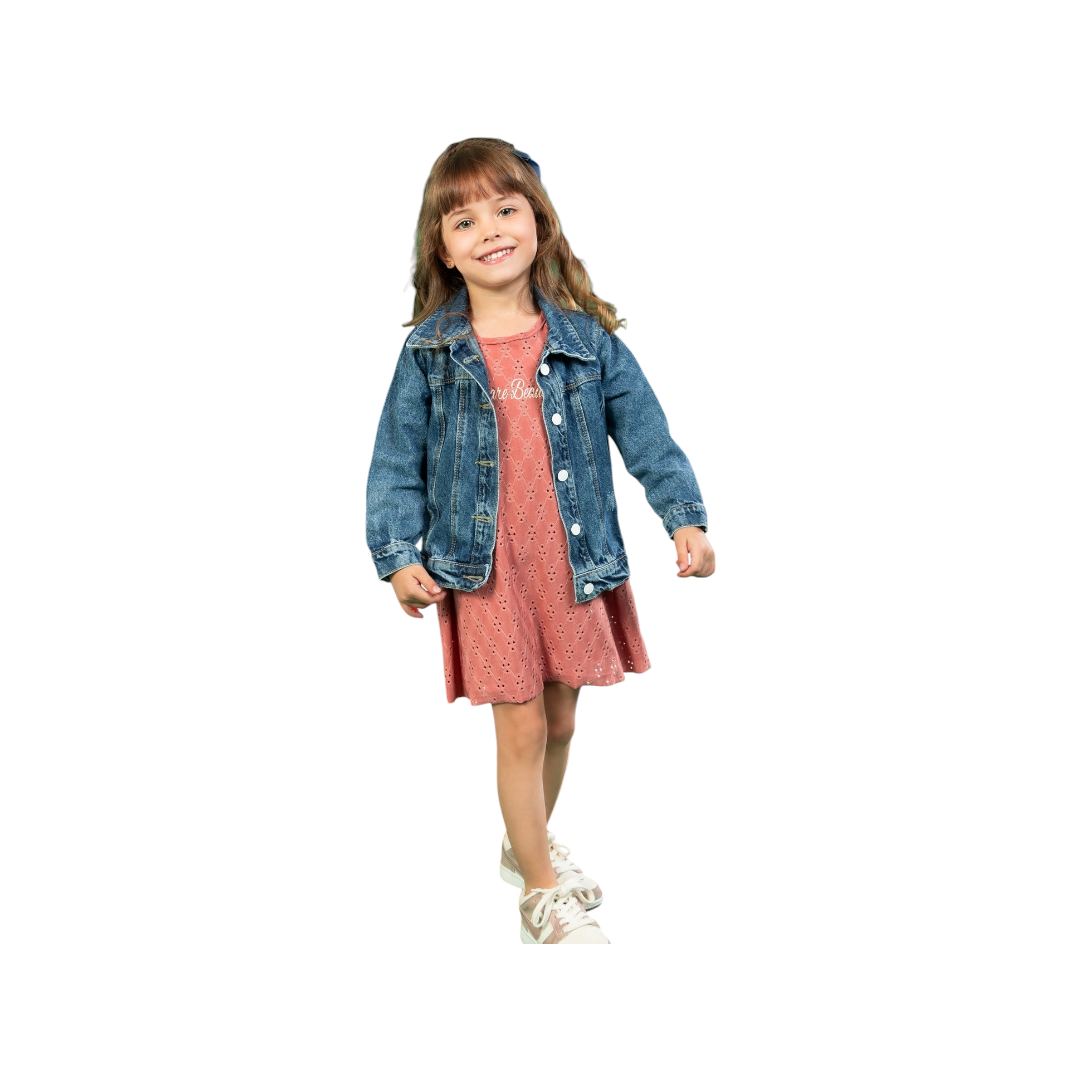 Conjunto Vestido Niña Con Chaqueta Salmón