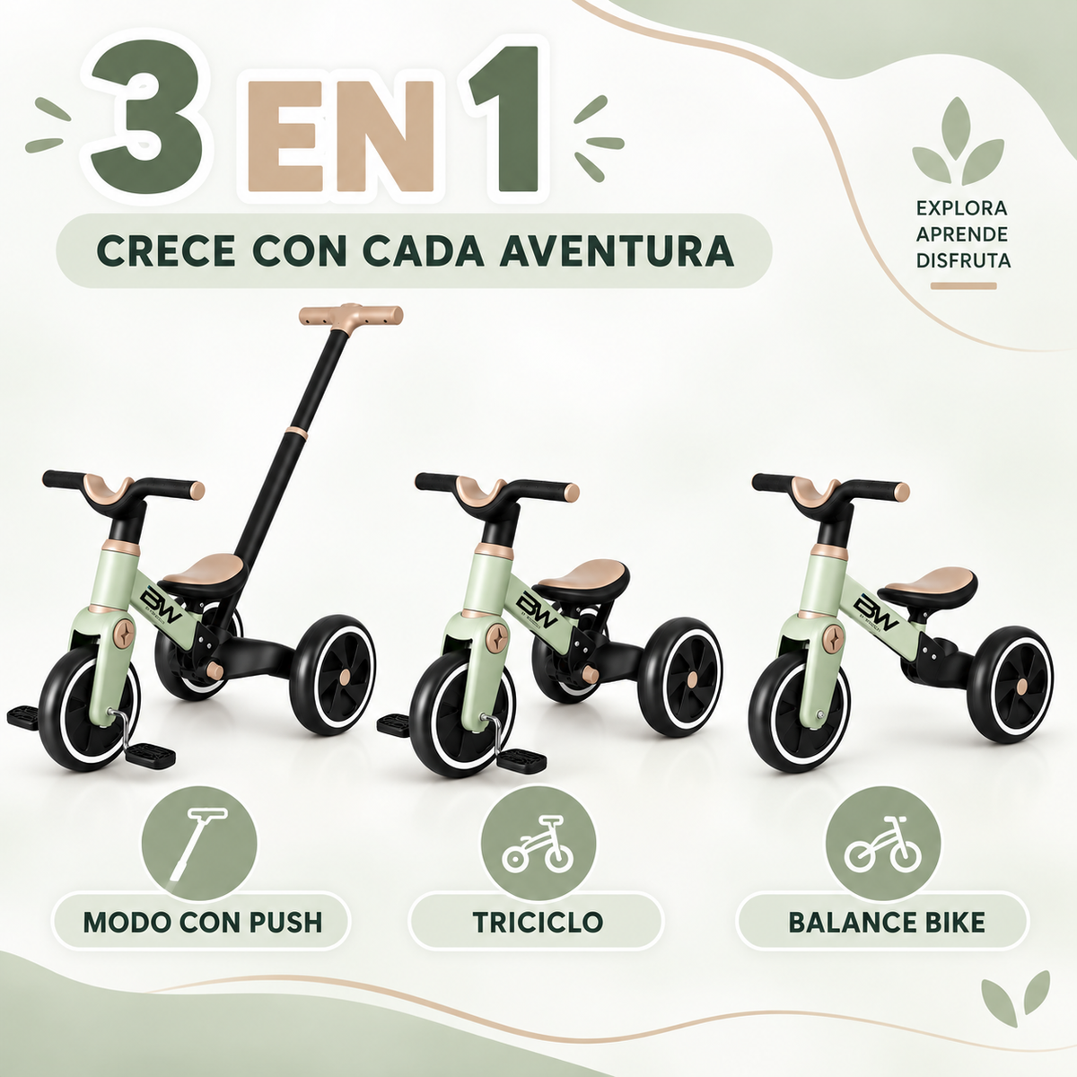 Bici Triciclo Balance Bike 3 en 1 Forza Con Guía