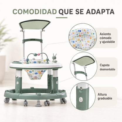 Caminador Multifuncional 3 en 1 con Capota, Panel Musical y Mesa de Juegos