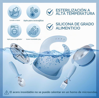 Vajilla En Silicona y Acero Inoxidable 304 De 7 Piezas