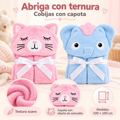 Cobija para bebé con capota de animalitos 100 × 100 cm
