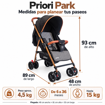 Coche paseador Priori Park Liviano y Reclinable Para Bebé.