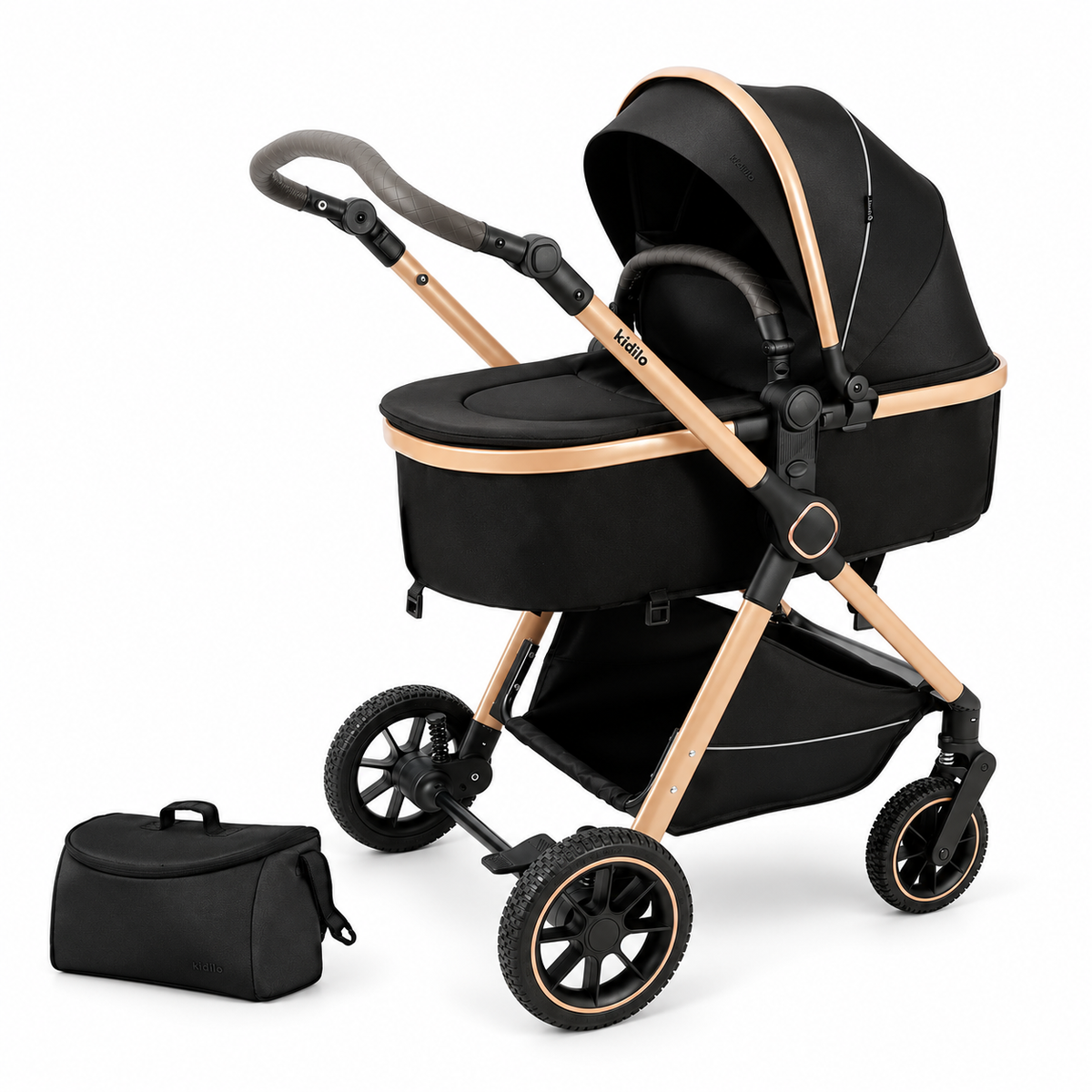Coche Tipo Moisés Kidilo Con Mango Reversible y Doble Acolchado H6