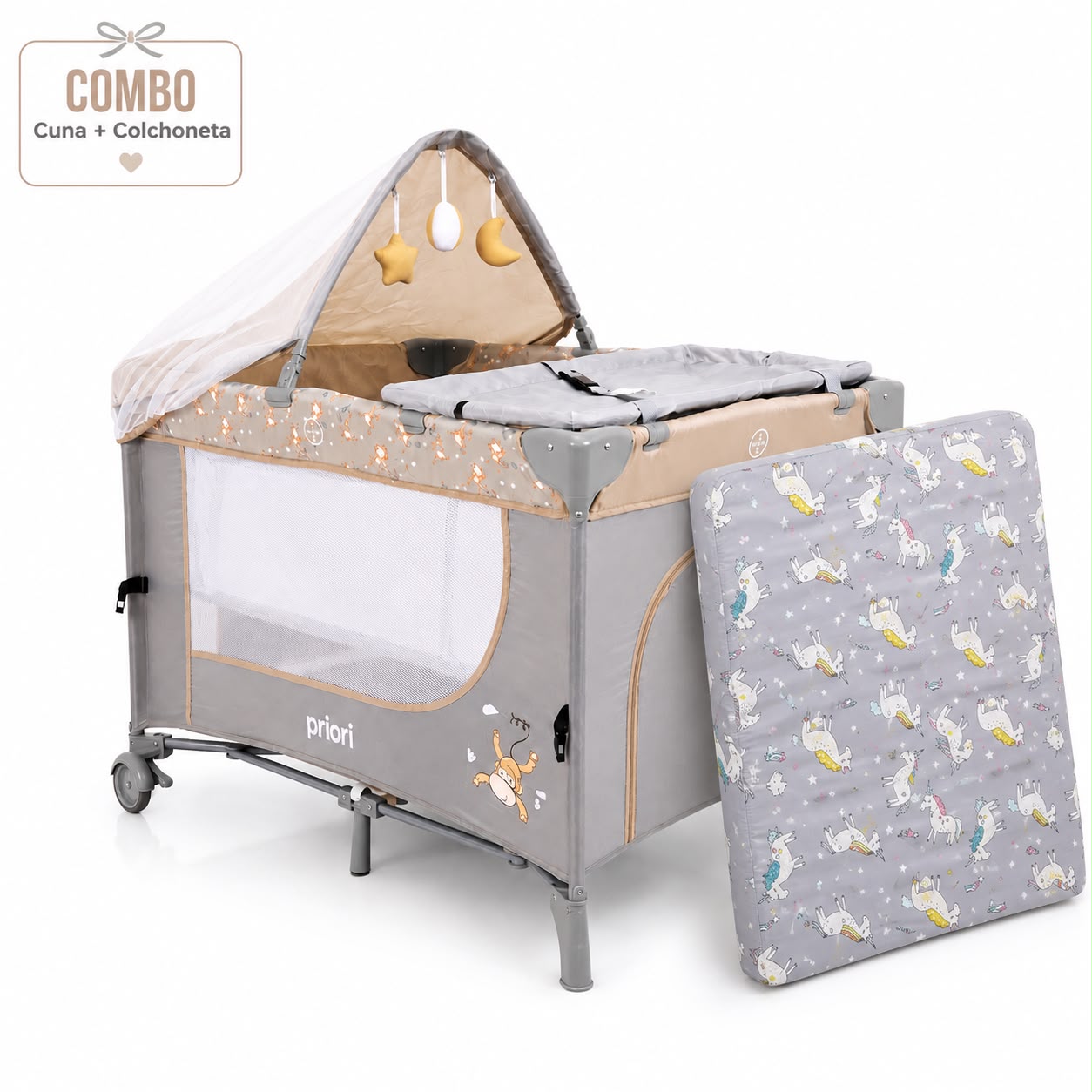 Combo Cuna Colecho Madison Priori + Colchoneta Premium 60 × 90 × 10 cm