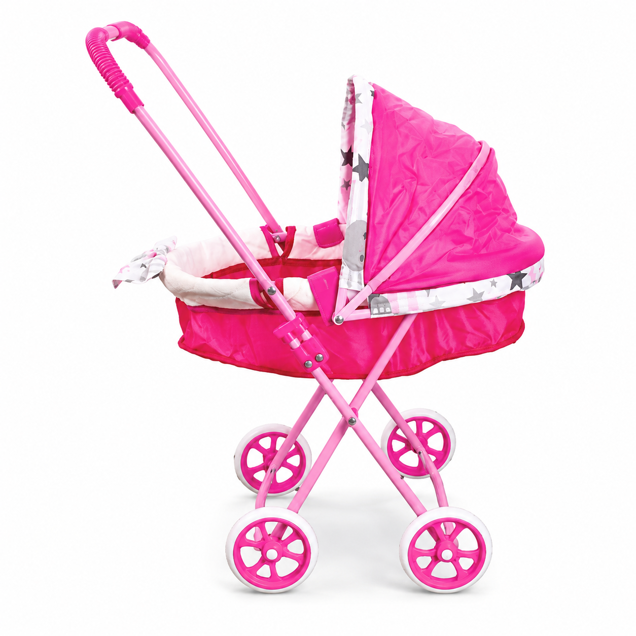 Coche Moisés para Muñecas Rosado con Capota Grande