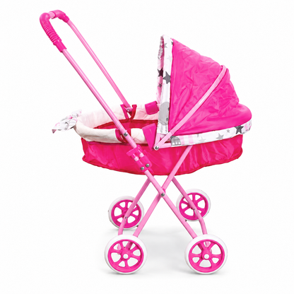 Coche Moisés para Muñecas Rosado con Capota Grande