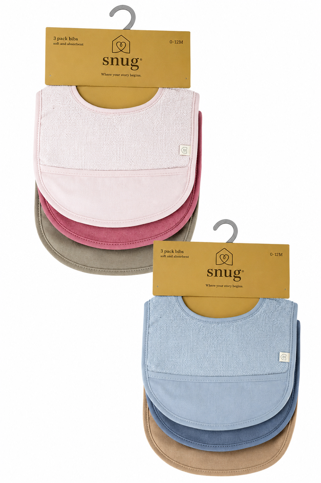Set de 3 Baberos para Bebé Snug 100% Algodón | Suaves y Absorbentes