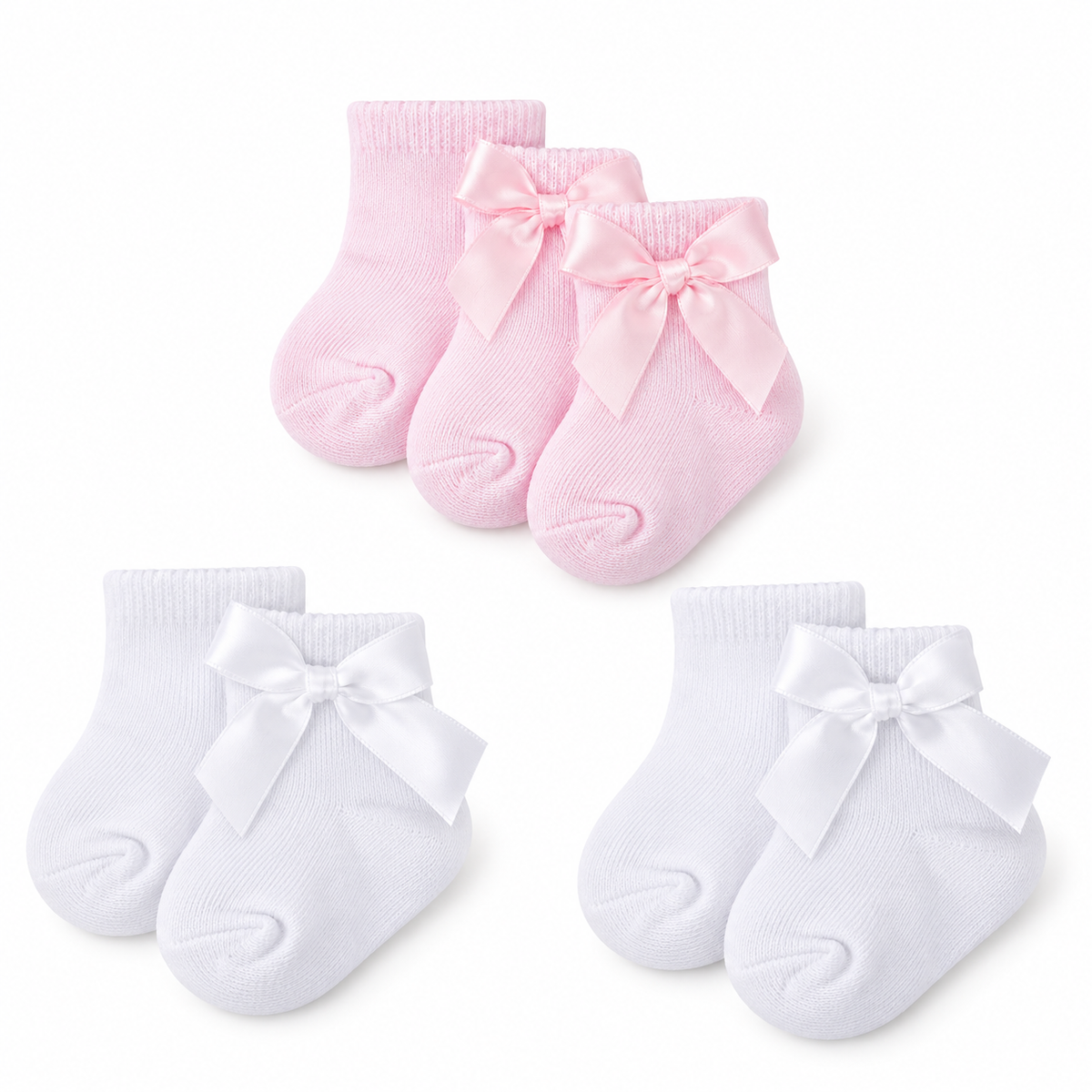 🎀 Set de 3 Pares de Medias con Moño para Bebé 💕
