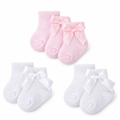 🎀 Set de 3 Pares de Medias con Moño para Bebé 💕