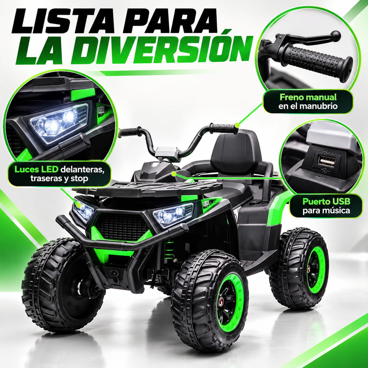 Cuatrimoto Desert 4x4 Con Control Remoto, Con Llantas en Goma, 14 Amperios, 5 motores Grande