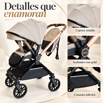 Coche Capri Con Mango Reversible  Kidilo y Pañalera Premium Marca Kidilo