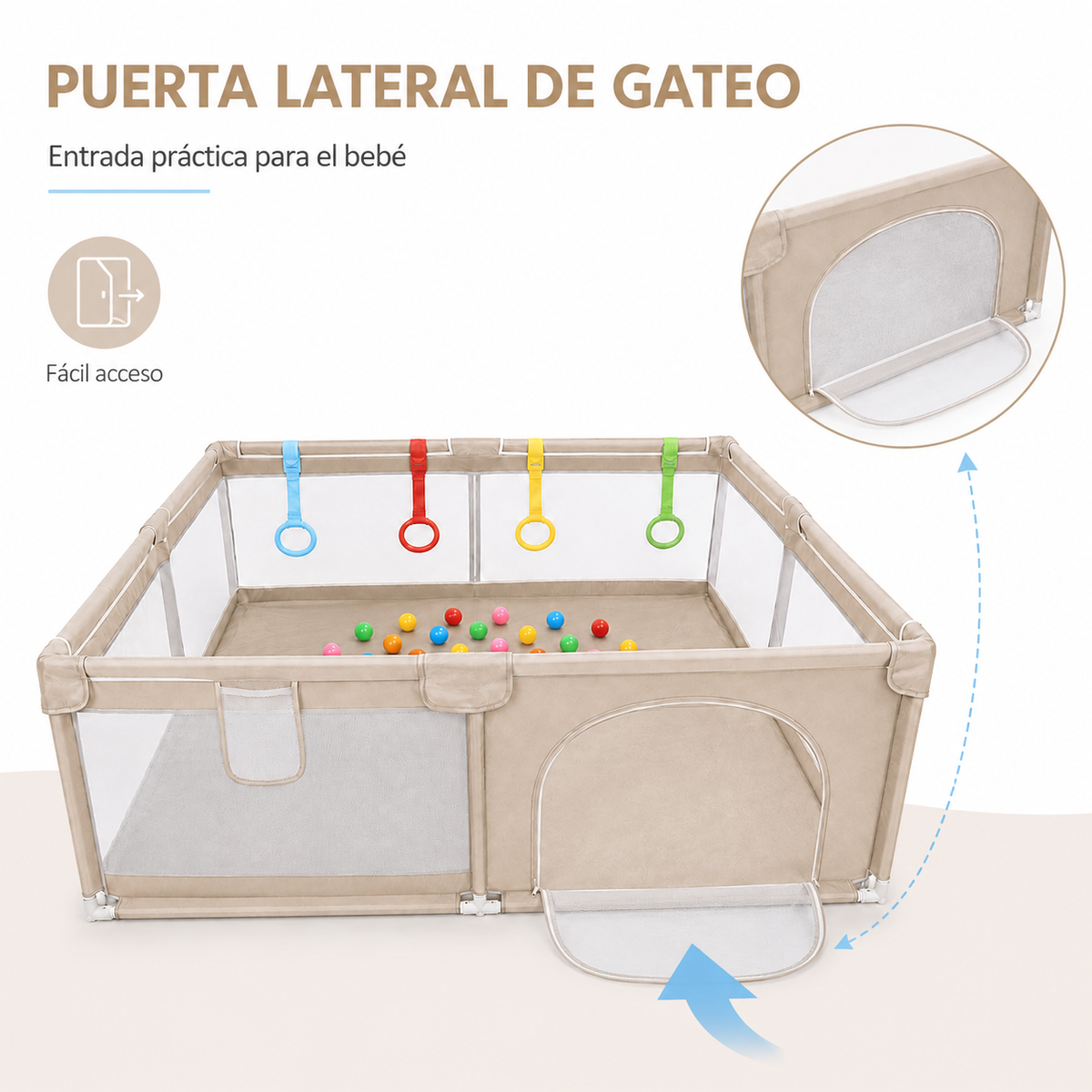Corral de Juegos Grande 2,00 × 1,80 m con 30 Pelota y 4 Agarraderas