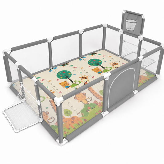 Corral de Juegos Premium 180x120 cm + Tapete Extra Grueso 1 cm + 30 Pelotas + Canasta