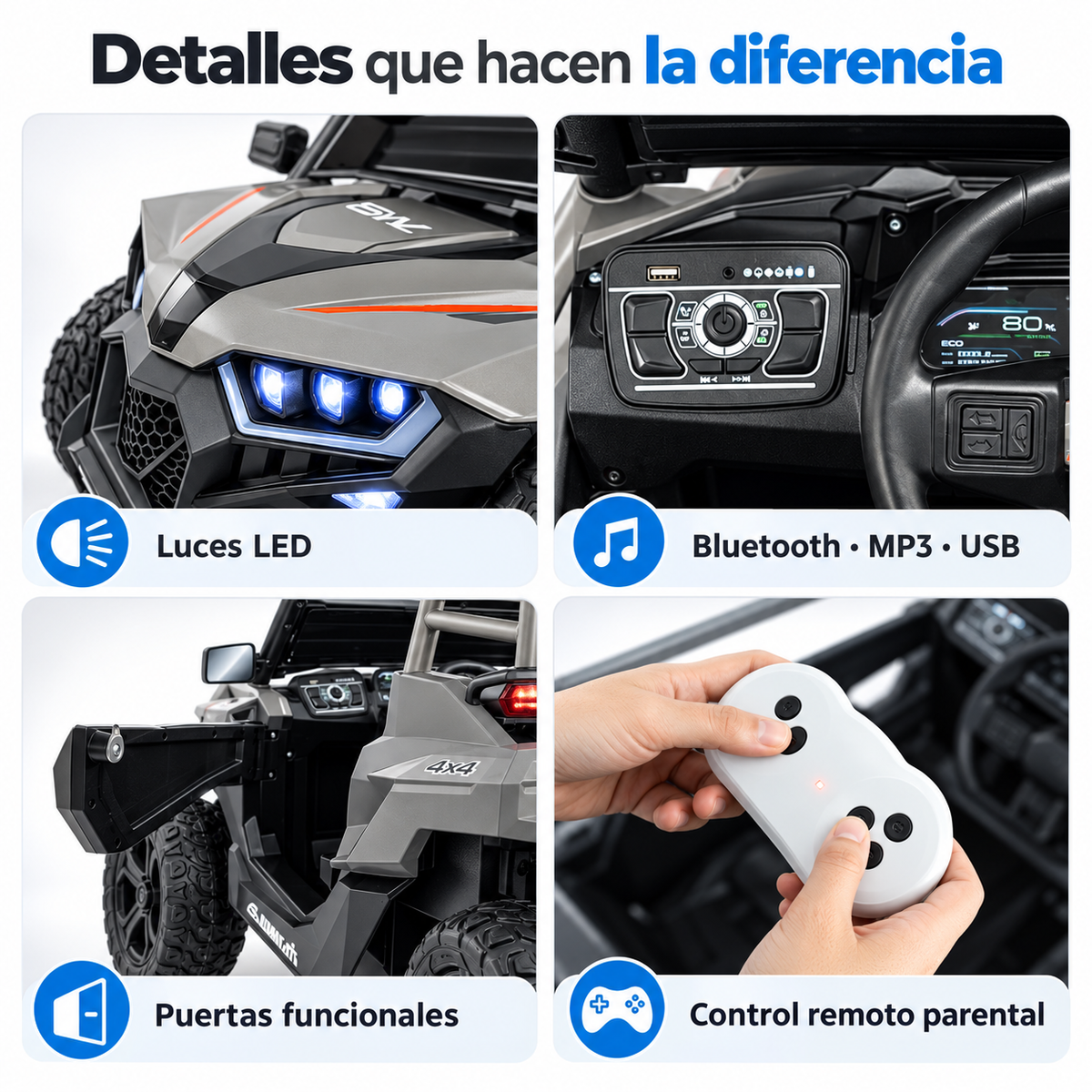 Carro Eléctrico Prinsel Summit 12V Gris con Control Remoto Con Llantas En Goma