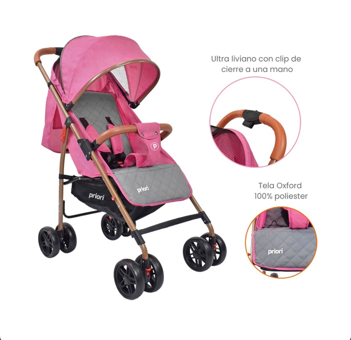 Coche paseador Priori Park Liviano y Reclinable Para Bebé.
