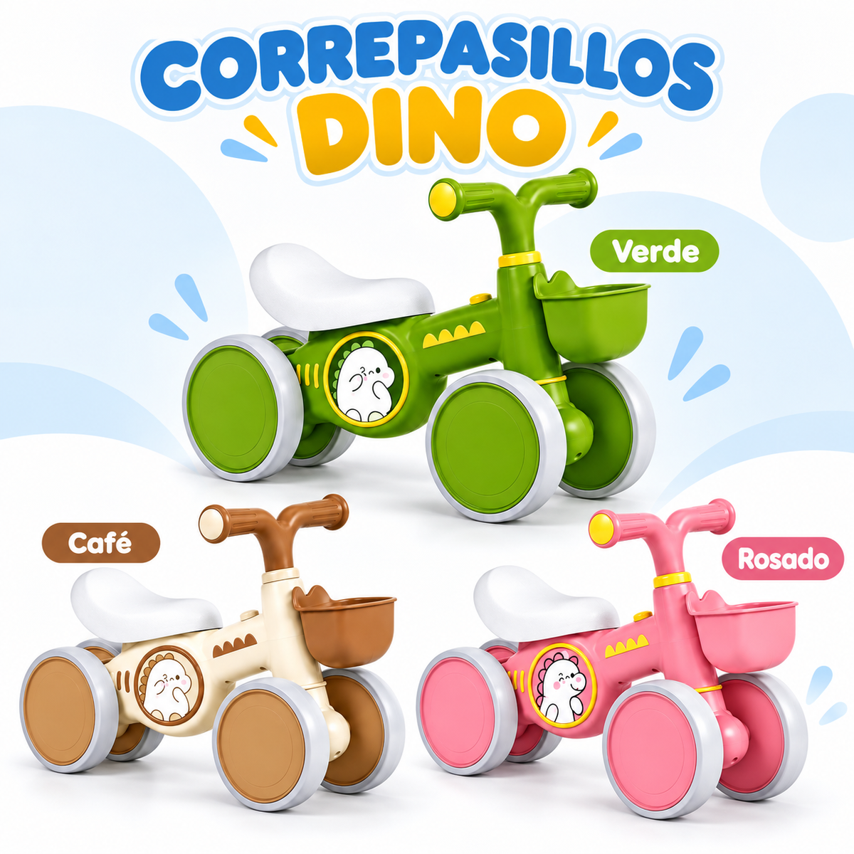 Bici Correpasillos Dino con canasta y 4 ruedas WS835B-4