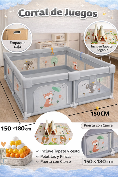 Corral de Juegos con Tapete y 30 Pelotas - Extra Grande 180x150 cm Play pen LJY1518