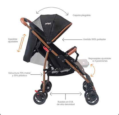 Coche paseador Priori Park Liviano y Reclinable Para Bebé.