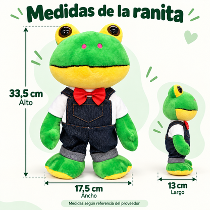 Ranita Musical y Bailarina de Peluche con Overol – 33,5 cm