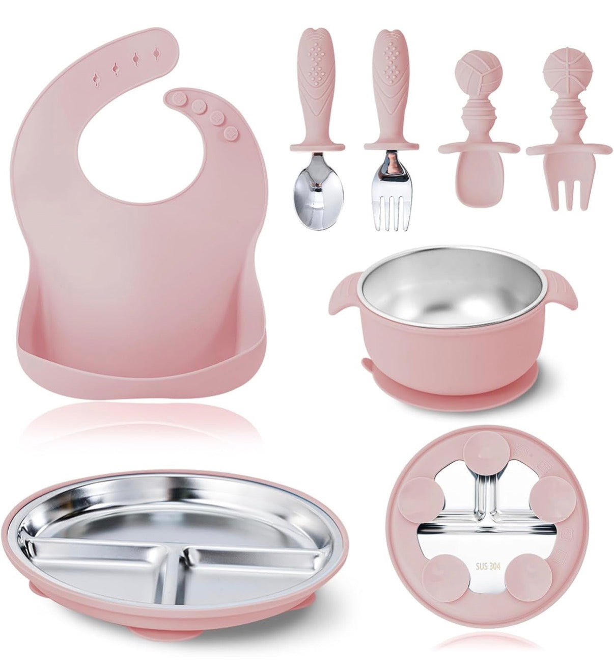 Vajilla En Silicona y Acero Inoxidable 304 De 7 Piezas