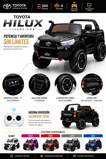 Camioneta Eléctrica Infantil Toyota Hilux Licenciada 24V – 4 Motores con Control Remoto