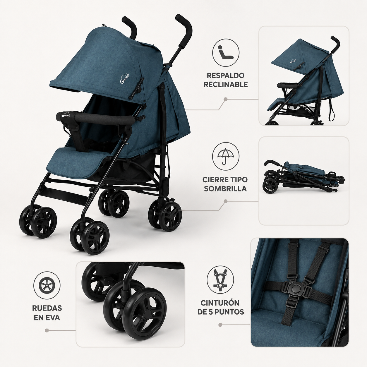 Coche Paseador Tipo Sombrilla Reclinable con Cinturón de 5 Puntos Gese Baby